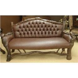 ANTIQUE RENAISSANCE RUSTIC TUFTED LEATHER SOFA #2008042