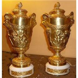 Pair of Antique French Bronze Neoclassical Urns#2019486