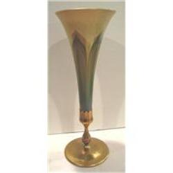 Tiffany Pulled Feather Trumpet Vase Bronze Base#2019693