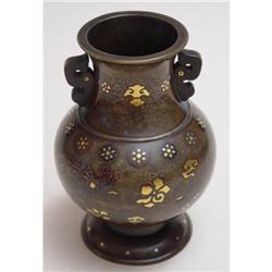 Japanese Bronze Urn with Gold and Silver Inlays#2019706