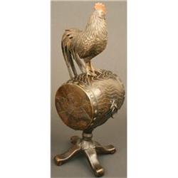 Rooster on Drum Fine Bronze Sculpture, 19th C. #2034895