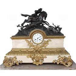 Huge 19c French Hunt Scene Bronze Mantle Clock #2035154