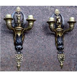 Pair Empire Bronze wall sconces swan motif  #2035212