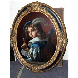 Oval frame oil on canvas painting   #2035234