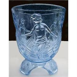 Art Deco Female Figural Blue Pressed Glass Vase#2046196