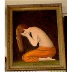 semi-nude girl-weeping / oil on canvas/wood #2046287