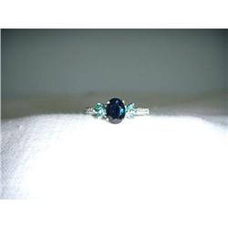 Estate 14K WG Sapphire Blue Diamond Floral Ring#2046465