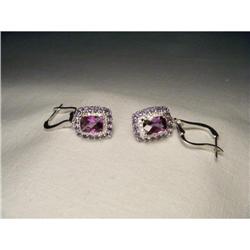 14K WG Diamond Amethyst Tanzanite Drop Earrings#2046466