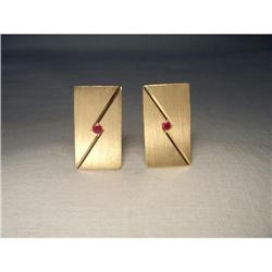 Estate 14K YG Yellow Gold Mens Ruby Cufflinks #2046541