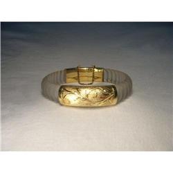 Estate 18K YG Carved Crystal Bangle Bracelet #2046581