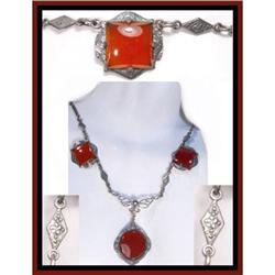 Vintage CARNELIAN etched DROP deco necklace #2046622