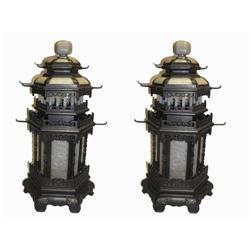 Pair Chinese Zitan Jade Pagoda Tower Displays #2046692