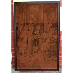 old 19c Tapestry of 18c Parlor Scene Painting #2046748