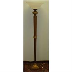 Faux Gilt Wood Glass Torchiere Floor Lamp #2046753