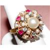 Image 1 : 14kt Gold Ruby Diamond Pearl Cocktail Ring 14k #2046810