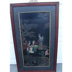 CHINESE CARVED LACQUERED WOOD PANEL #2056446