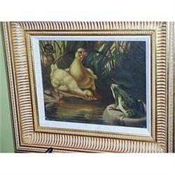 19th Century Oil Painting, Ducklings and a Frog#2056821