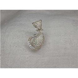 Stunning 14K WG White Gold Diamond Cat Brooch #2057005