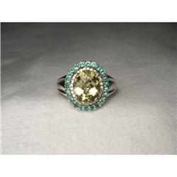 14K WG Lemon Quartz Emerald Diamond Ring #2057008