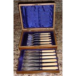 Elaborate, Engraved Silver12 PC Boxed Fish Set #2006484