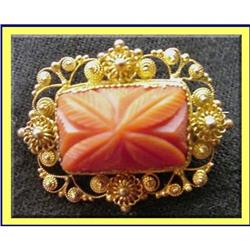 RED CORAL CANNETILLE GOLD BROOCH 1820 ENGLISH #2007158