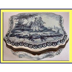 SIGNED 18C DELFT HANDPAINTED SNUFF JEWELRY BOX #2007160