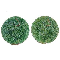 Pair of French JRL Majolica Green Leaf Plates #2018278