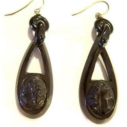 Pair of  Antique Whitby Jet Cameo  Earrings #2019155