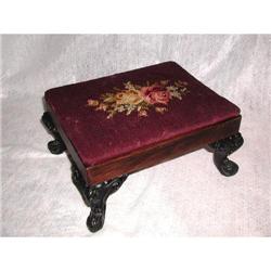 Victorian Footstool Mahogany Needlepoint C.1900#2033393