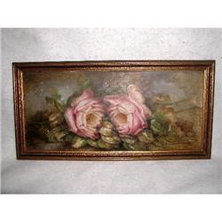 Victorian Rose Painting On Canvas Framed 19th C#2033438