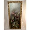 Image 1 : Hollyhock Oil Painting Grape Leaf Frame 19th C #2033450