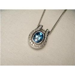 Estate 14K WG Gold Blue Topaz Diamond Pendant #2034035