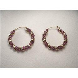 Estate 14K YG Gold Amethyst Hoop Earrings Hoops#2034039