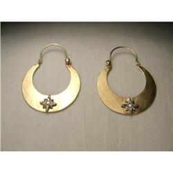 Antique 14K YG Diamond Star Hoop Earrings Hoops#2034041