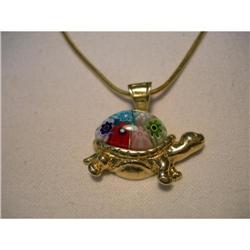 Estate 14K Gold Bohemian Glass Turtle Pendant #2034043