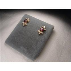 Rare Estate 14K YG Gold Garnet Diamond Earrings#2034045