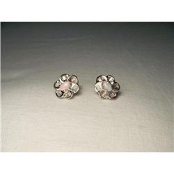Estate 14K WG Gold Diamond Opal Floral Earrings#2034052