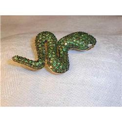 Rare 14K YG Gold Tsavorite Diamond Snake Brooch#2034059