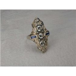 Antique 14K WG Diamond Sapphire Filigree Ring #2034061