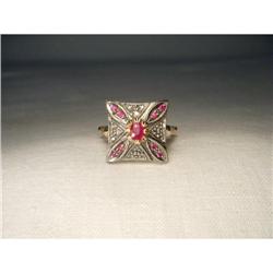 Estate 18K Pink Gold Diamond Ruby Filigree Ring#2034120