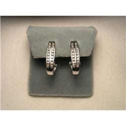 Estate 14K WG Double Row Diamond Hoop Earrings #2034129