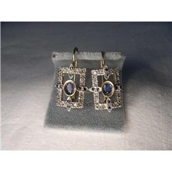 18KPink Gold Rose Cut Diamond Sapphire Earrings#2034149