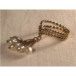 Estate 14K YG Gold Seed Pearl Charm Band Ring #2034156