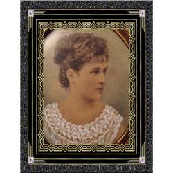 1885 Handpainted portrait  in silk locket case #2034206