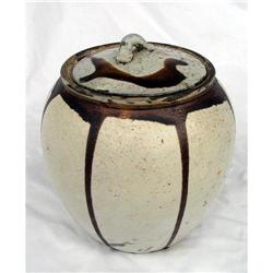 DO TAMBA POTTERY STONEWARE JAR & LID RARE WHITE#2045152