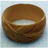 Image 1 : Bakelite (9) Bangle Wide Yellow Carved Leaf #2045406