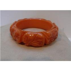 Bakelite Vintage  Carved Apricot Leaf Bangle #2045419