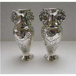 Sterling Silver Pair of Chinese Flower Vases #2045473