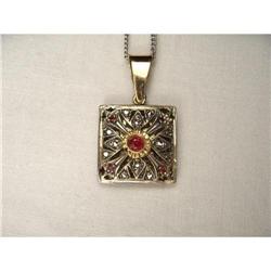 Estate 18K Pink Rose Gold Diamond Ruby Pendant #2045564