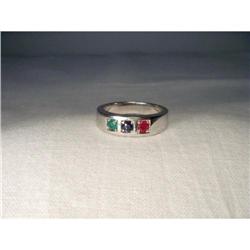 Estate 14K WG Ruby Sapphire Emerald Band Ring #2045580